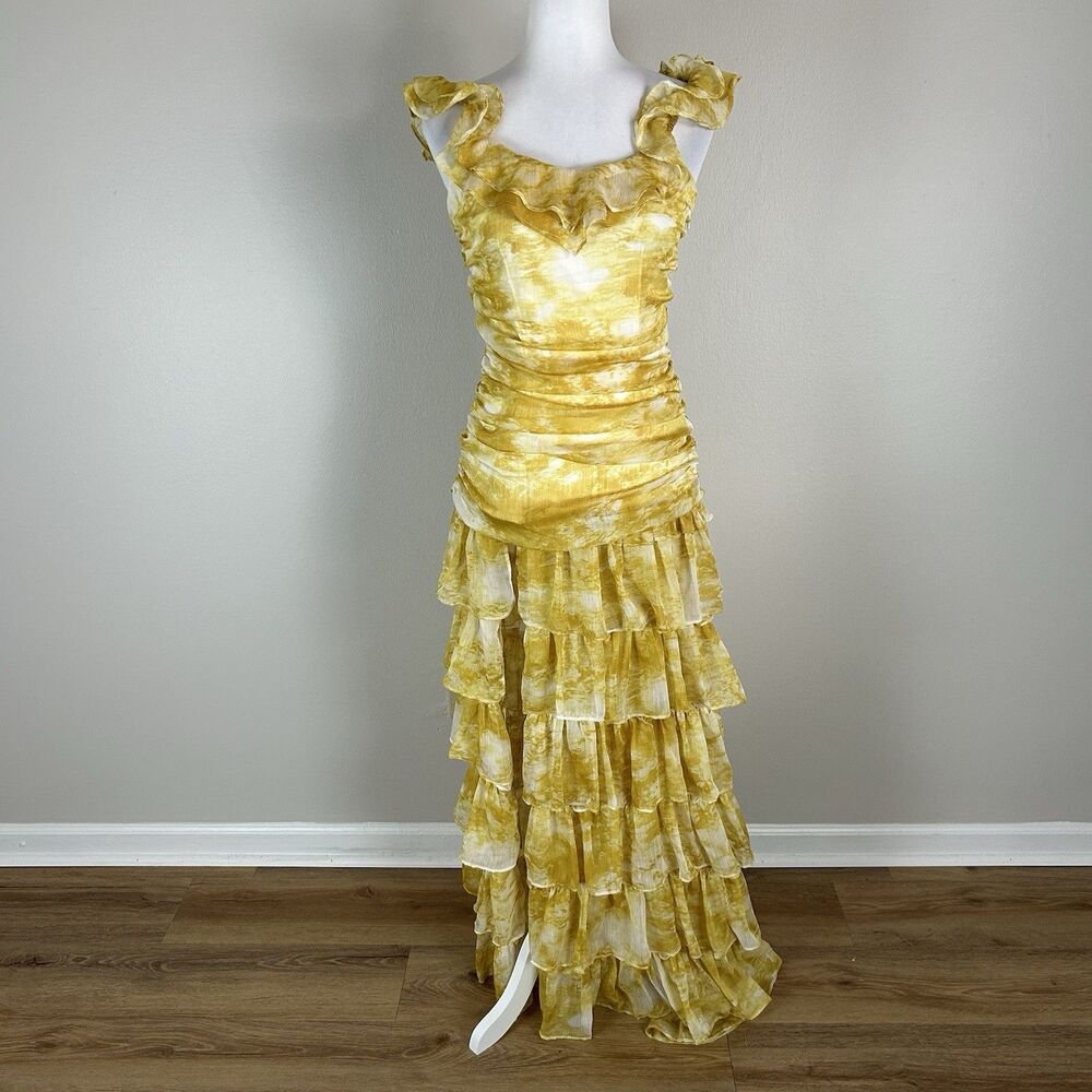 Luxxel S Maxi Dress Gold Back To Love Ruffle Tiered Amber Gown Wedding Guest